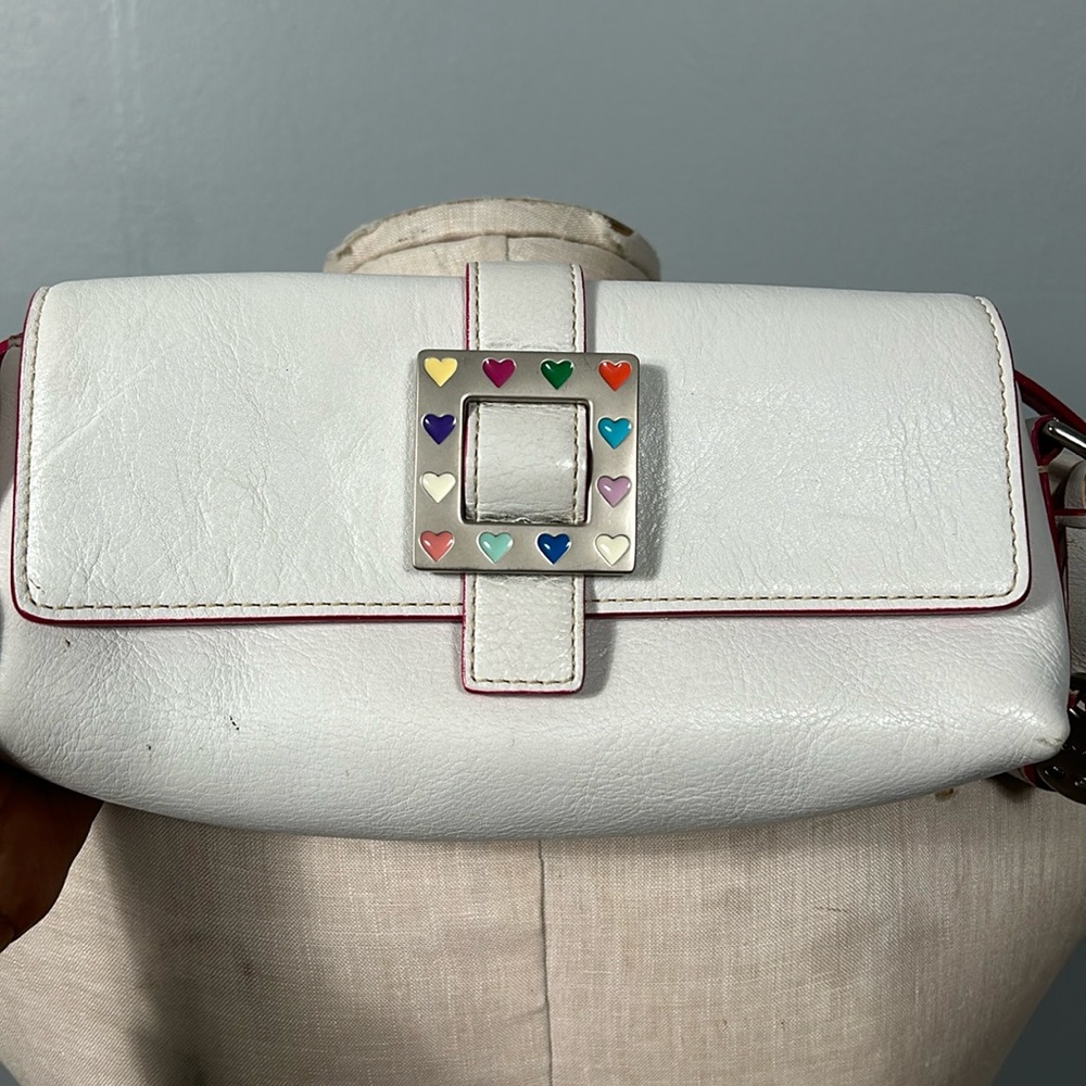 Dooney & Bourke Women's White Leather Heart Buckle Baguette Shoulder - Picture 16 of 16